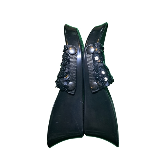 Onesole black sequin wedge sandal shoes - Picture 3 of 7